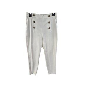 Express Women's Sailer Button High-Rise Ankle Pants White Size 4R Strech Classic
